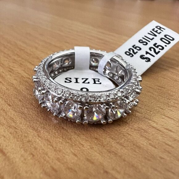 925 STERLING SILVER CZ BAND RING | LUXURY WEDDING RING |‎ 8 | RHODIUM FINISH - Picture 5 of 15